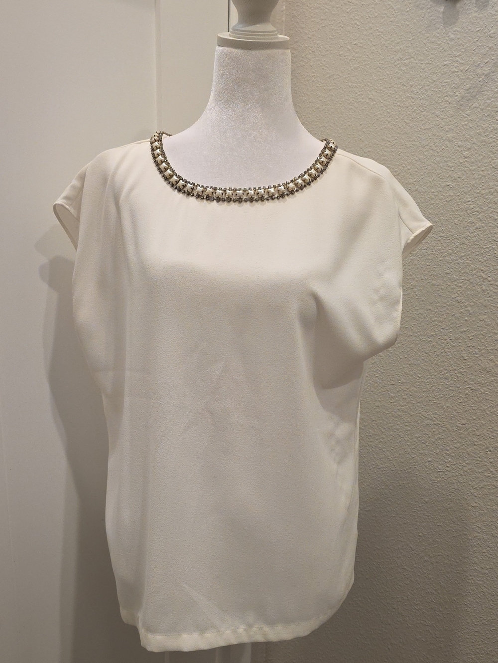 mercer & madison Ivory Jeweled Neck Cap-Sleeve Blouse